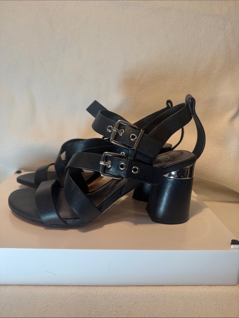 Paige Black Strappy Block Heel Sandals